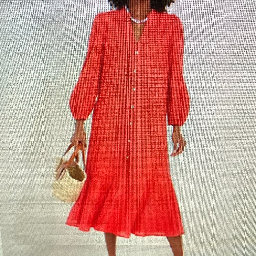 Pomander Place Button-Front Midi Dress with Puff Sleeve Women Size Small